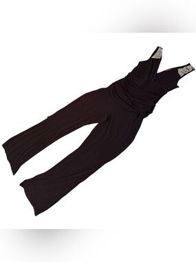 Jessica Black Rhinestone Strap Wide Leg Jumpsuit Women’s Size Medium